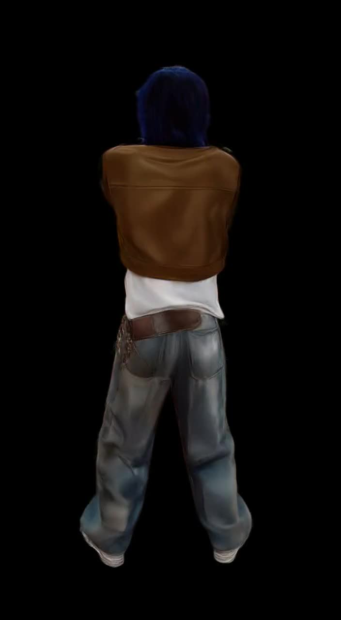 A frame of this scene's 4D Gaussian reconstruction, rendered from a generated viewpoint.